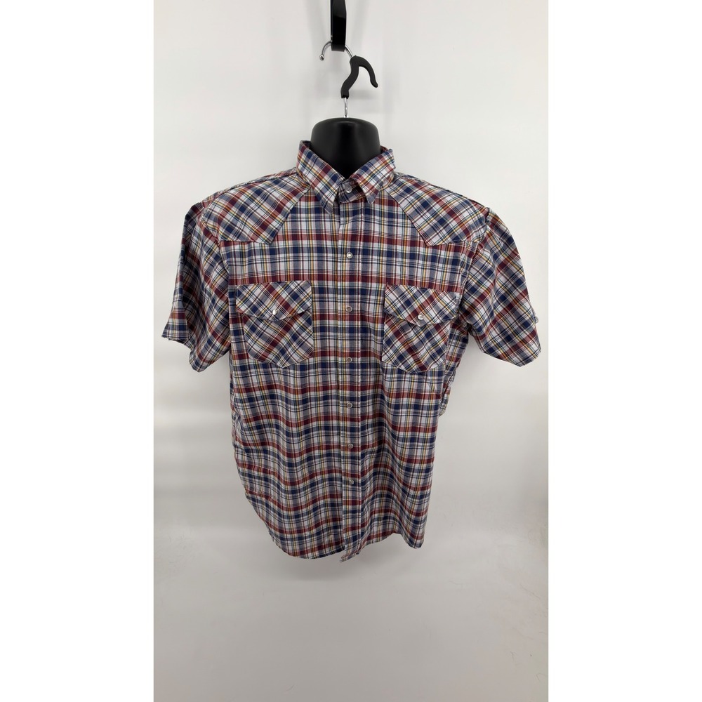 Vintage Big Mac‎ Western Pearl Snap Shirt Large Plaid Short Sleeve Workwear